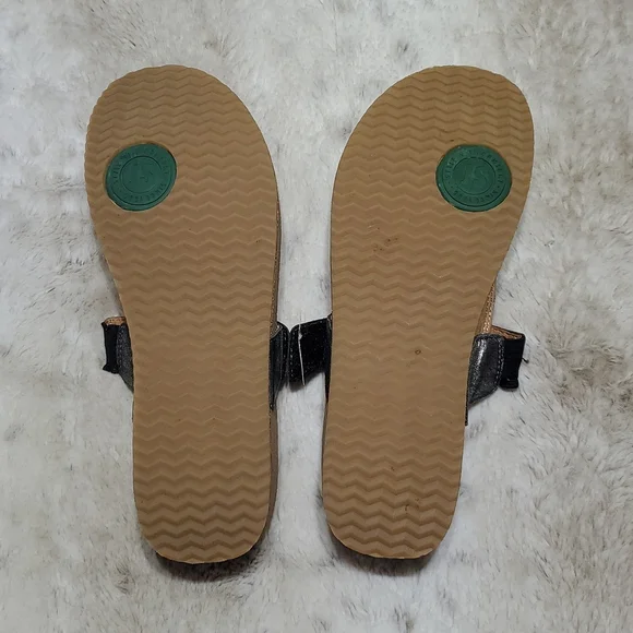 Josef Seibel Gray and Silver Leather Thong Sandals w Cork Base Size 38 US 7.5 - Picture 9 of 9